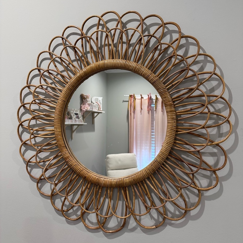 Brown Sunburst Woven Mirror Wall Decor